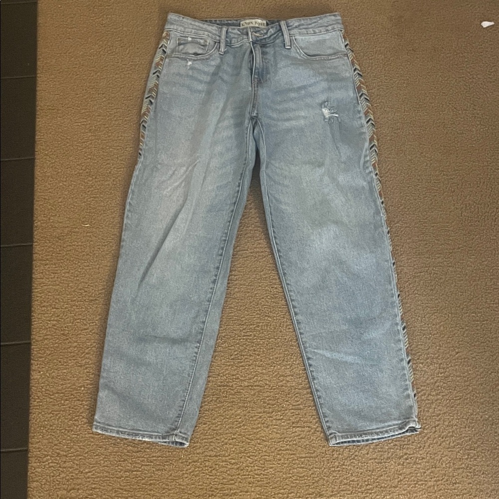 Knox Rose Light Blue Denim Boyfriend Jeans with Side Lace-Up Detail